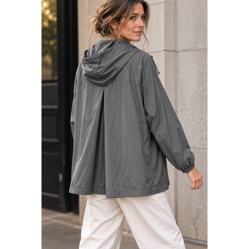 Anatomie Lightweight Nylon Hooded Swing Travel Windbreaker Jacket Gray L